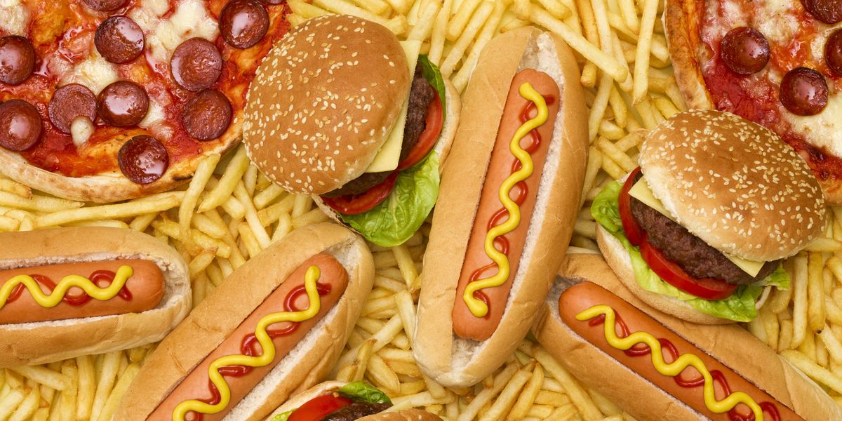 Ejemplos de comida gratis: Hamburguesa, pizza, papas, hotdog